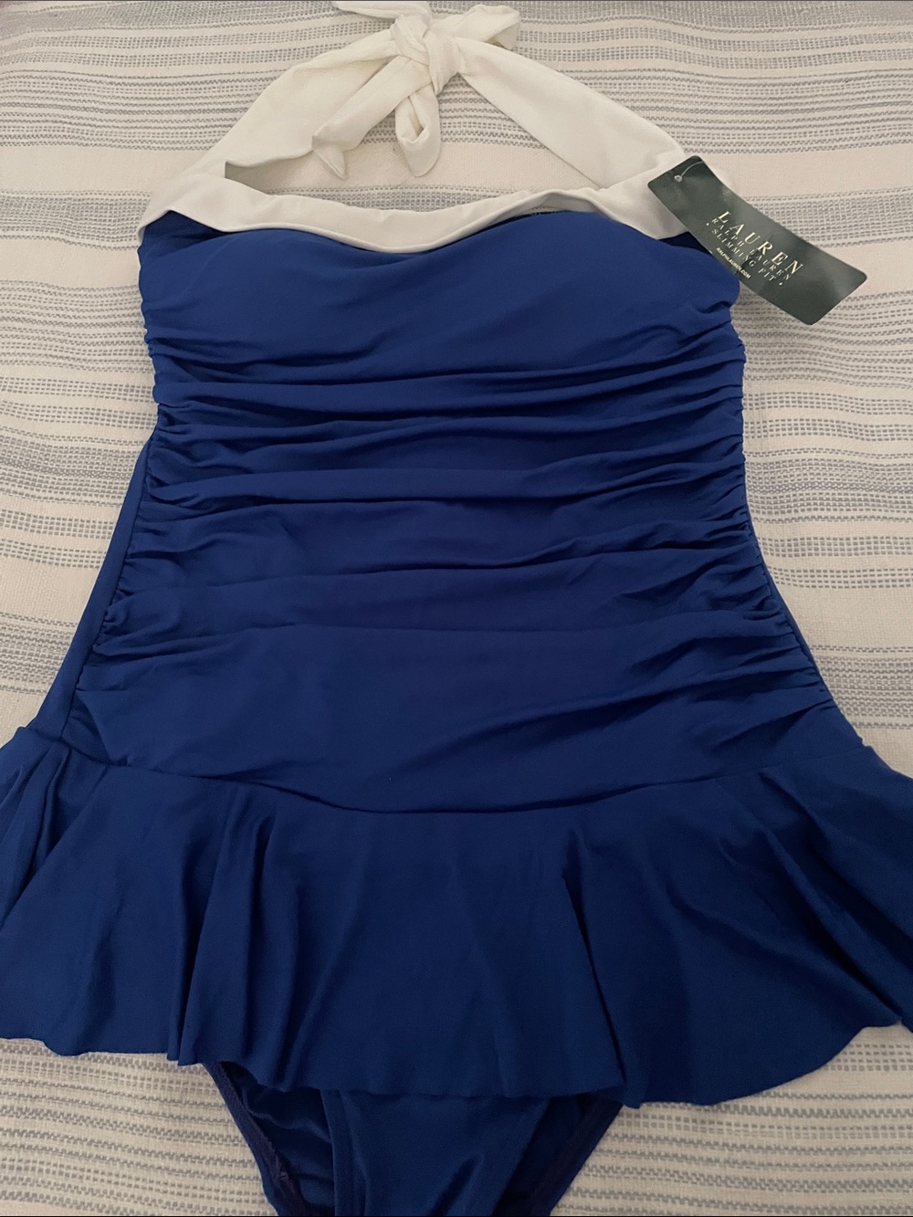 Lauren Ralph Lauren Royal Blue Strapless Swimdress with White Trim